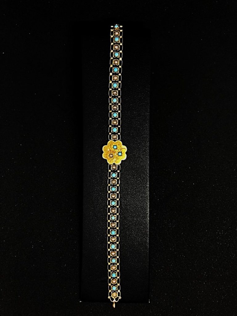 Pulseira com pedras artificiais brancas e naturais turquesas azuis - Image 2